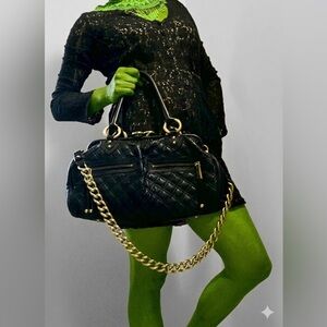 Y2K Marc Jacobs East West Quilted Stam Black Leather Satchel Bag Purse Kisslock